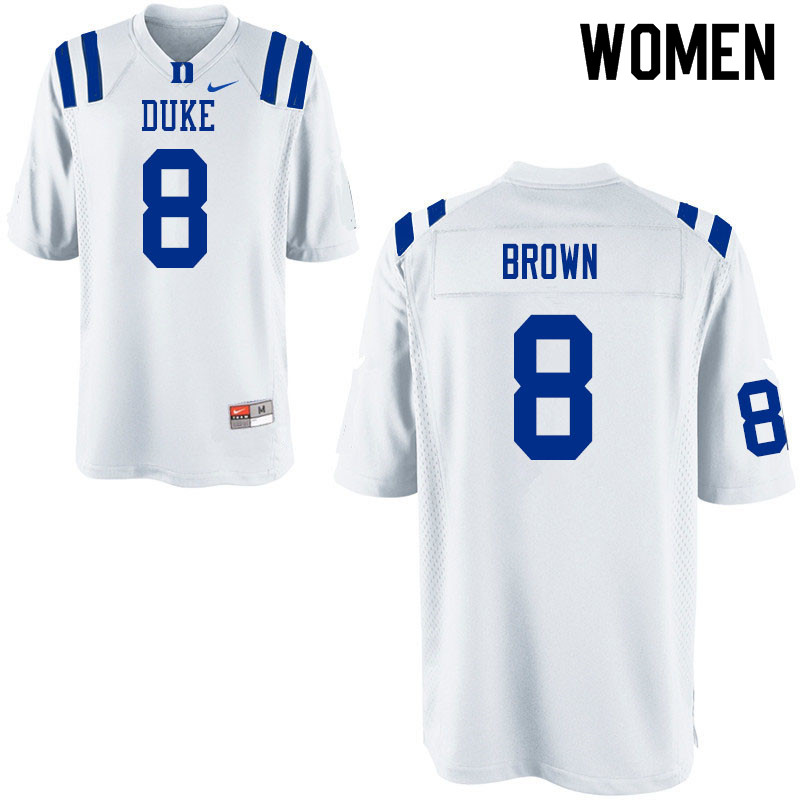 Women #8 Brittain Brown Duke Blue Devils College Football Jerseys Sale-White - Click Image to Close